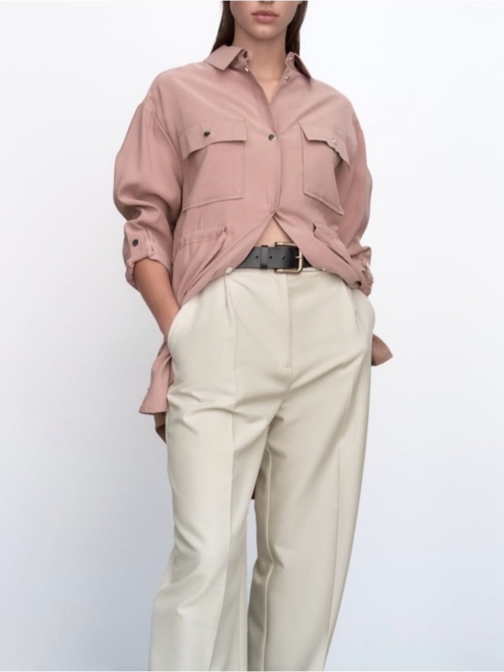 Zara NWT Dusty Pink Utility Shirt Dress / Tunic Jacket